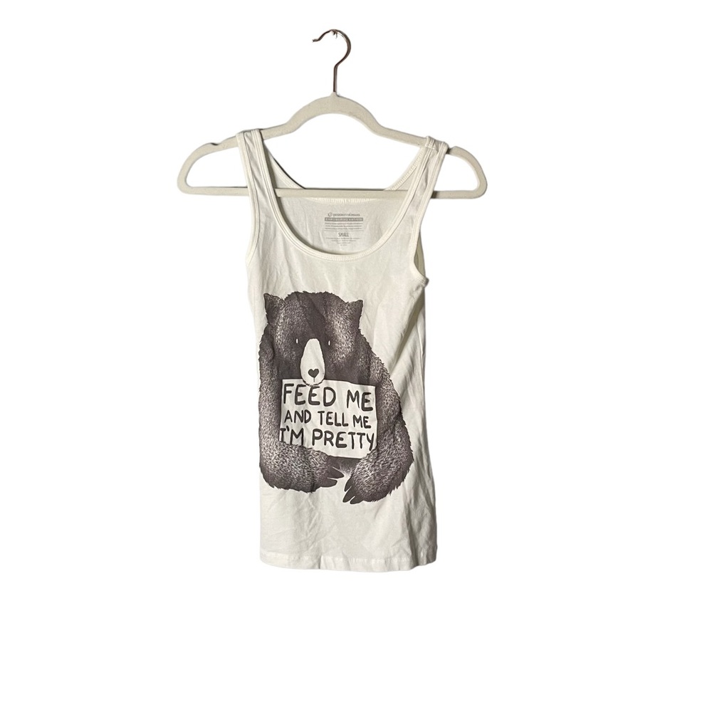 Design by Humans Feed Me & Tell Me I’m Pretty Bear Stretchy Casual Tank Top Sm - Picture 2 of 5